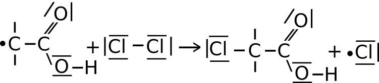 Chlor reagiert mit Ethansäure zu Monochlorethansäure - Radikalische Substitution